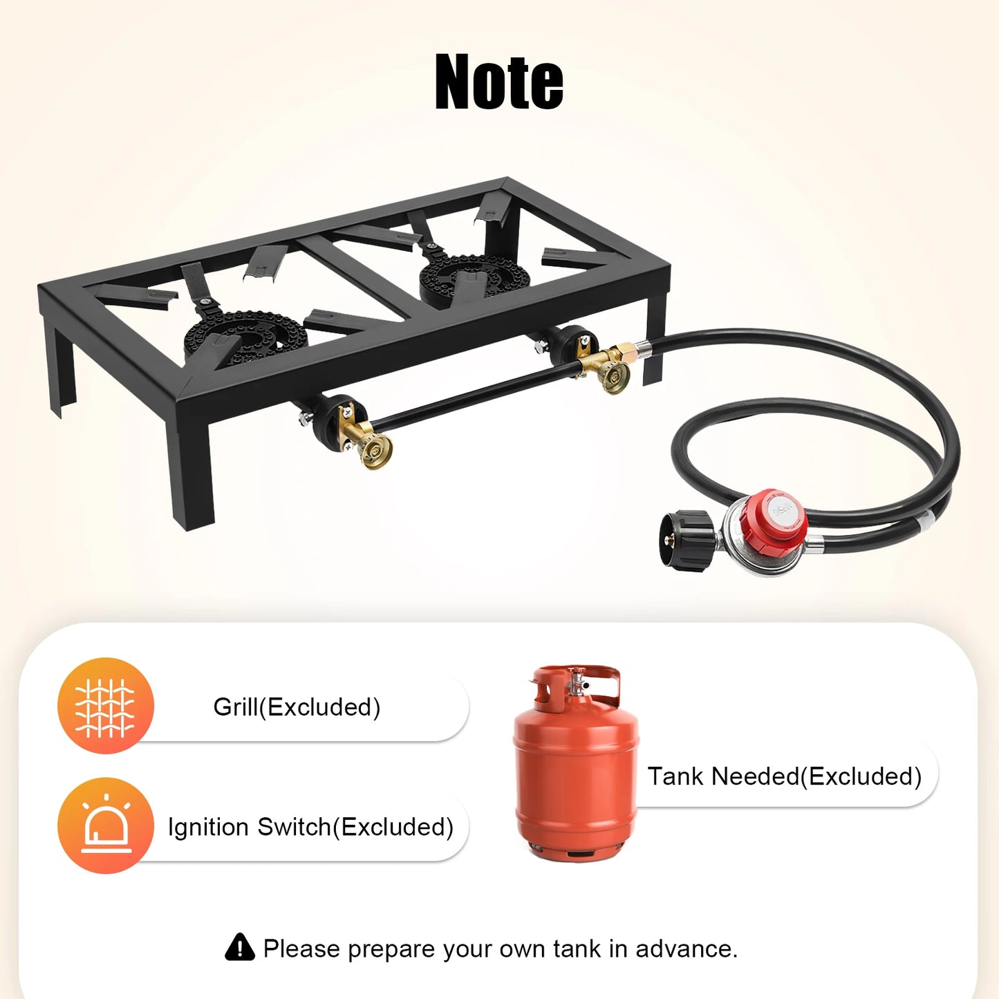 8000W Portable Double Burner Outdoor Gas Stove With 0 To 10 PSI Regulator Hose