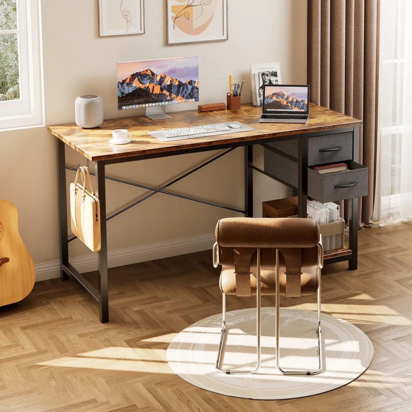 JHK Computer Desk With Adjustable Position Drawers For Study Office