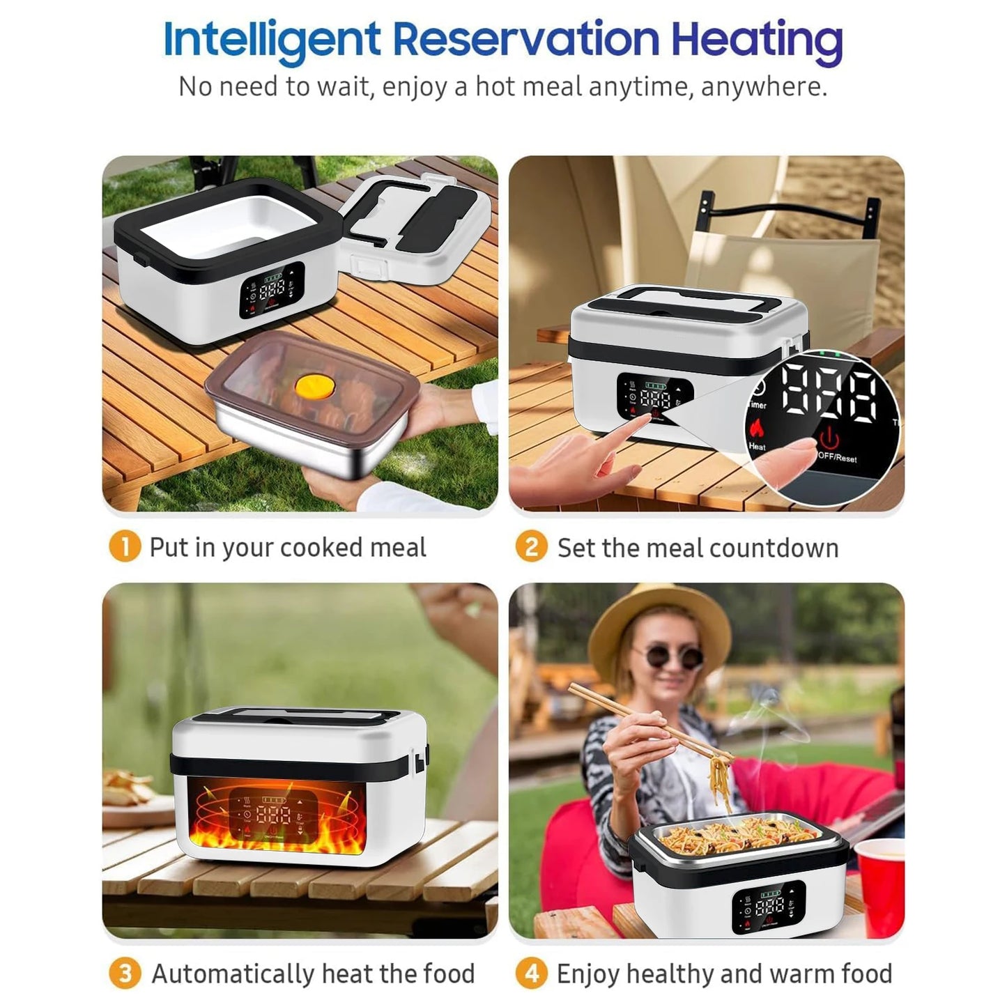 Rechargeable Timer Lunch Box With Automatic Heating And Insulated Bag