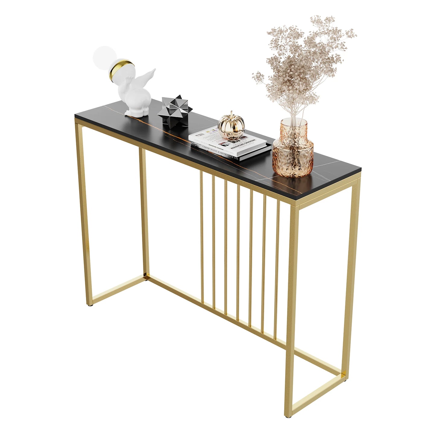 BINGOPAW Minimalist Marble Console Table With Metal Frame