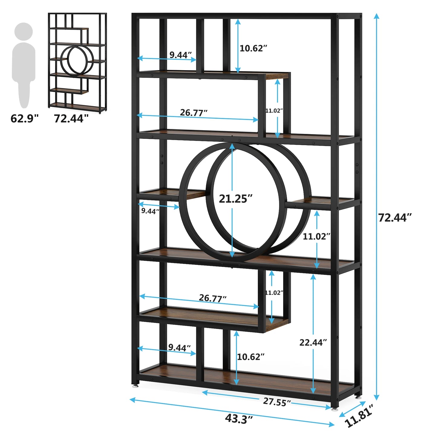 Tribesigns 5 Tier Industrial Bookshelf Etagere Freestanding Bookcase
