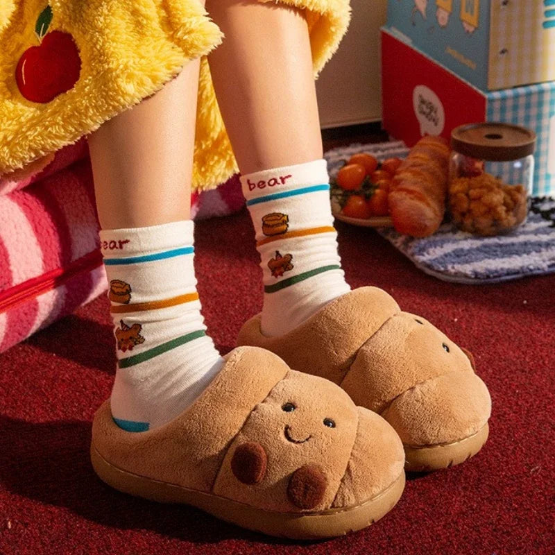LORGL Cute Cartoon Fluffy Slippers Women Men Indoor House Shoes