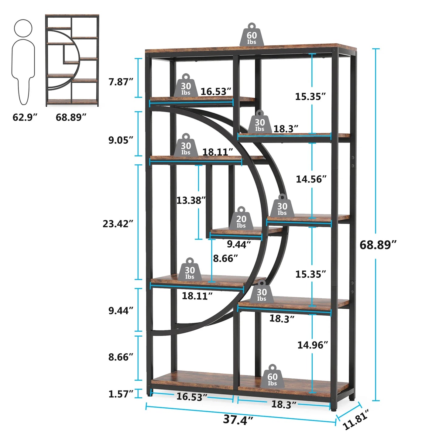 Tribesigns 5 Tier Industrial Bookshelf Etagere Freestanding Bookcase