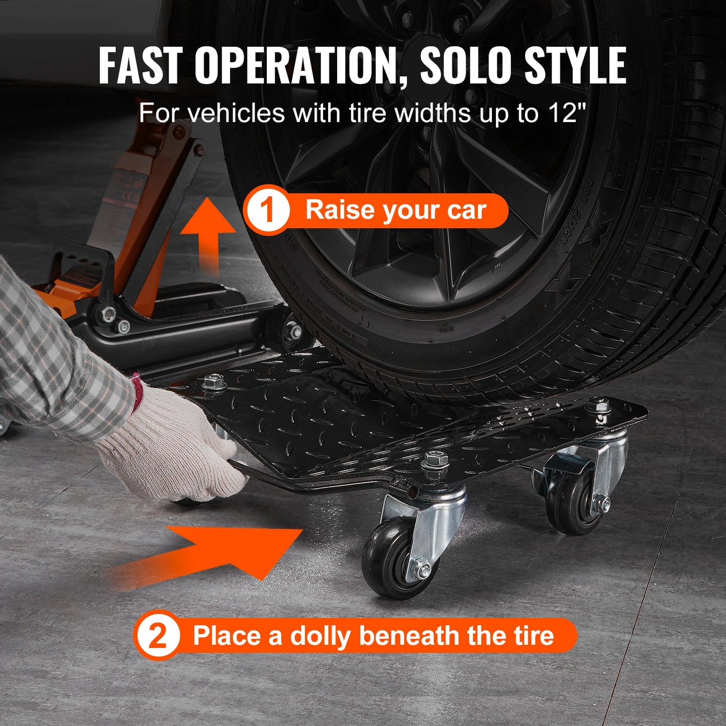 SucceBuy Car Tire Wheel Trolley Dollies 2/4PCS 1500lb Weight Capacity Vehicle Skate Moving Tire with 4 Casters Auto Repair Mover