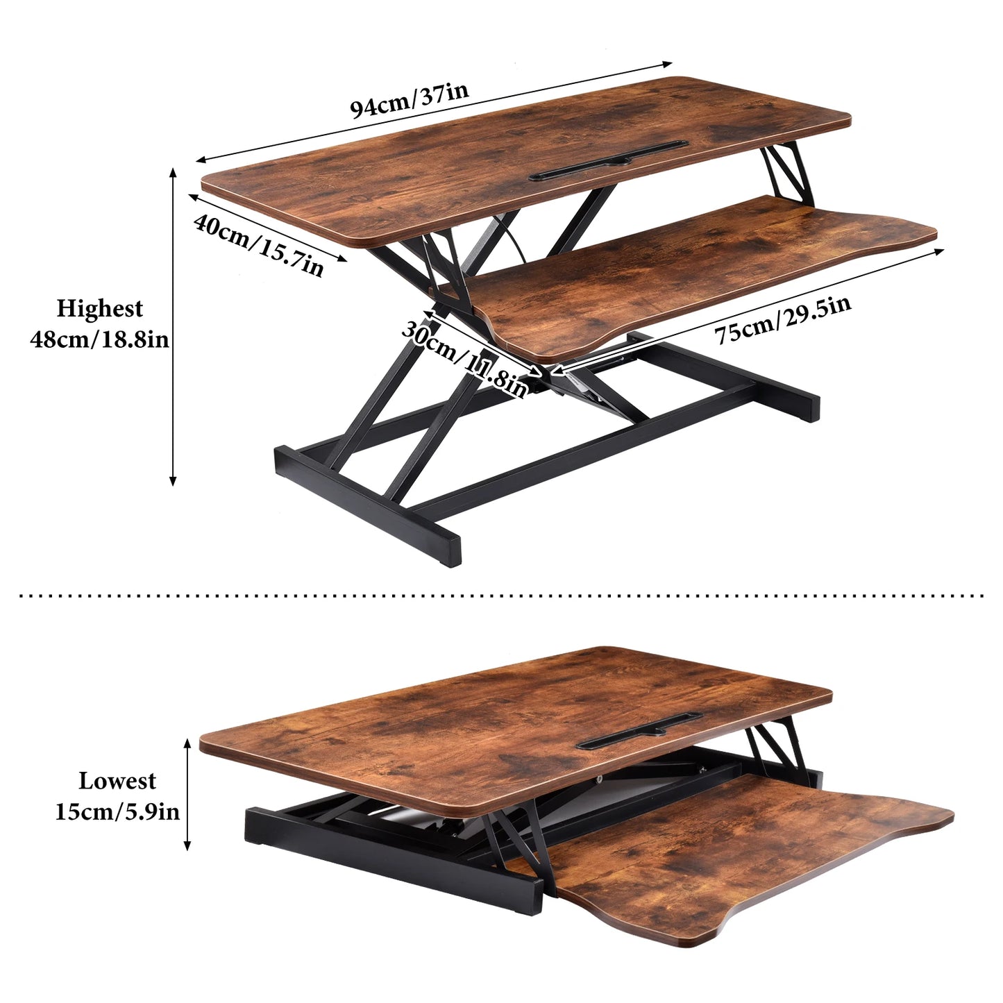 37" Wide Stand Up Desk Riser, Home Office Height Adjustable Standing Desk Converter