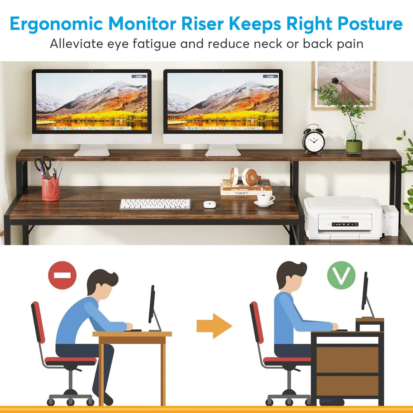 Tribesigns Computer Desk With File Drawer And Monitor Stand