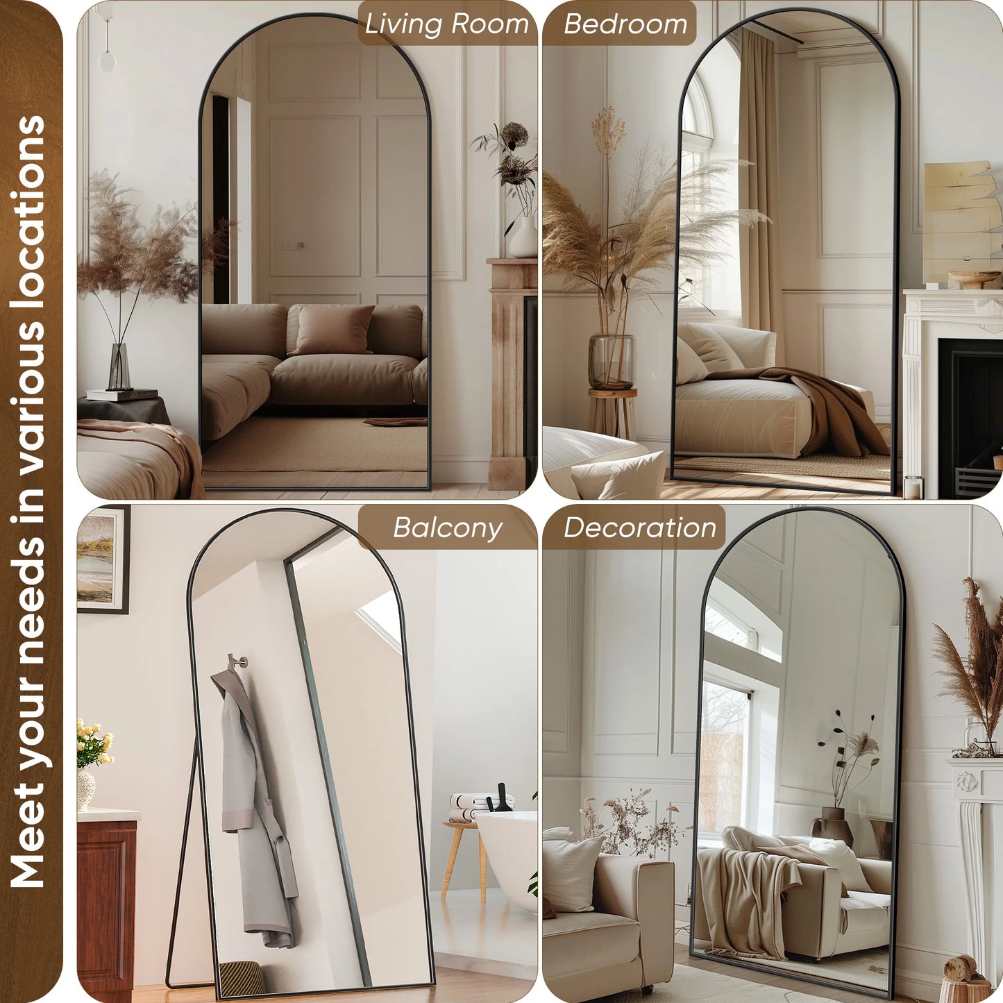 Antok Arch Floor Mirror Freestanding Full Length For Bedroom