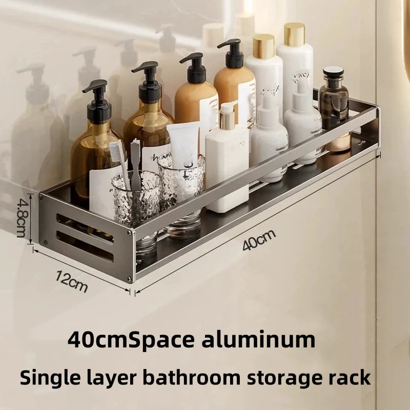 Aluminum Shower Corner Shelf Without Drilling Towel Bar Shampoo Holder