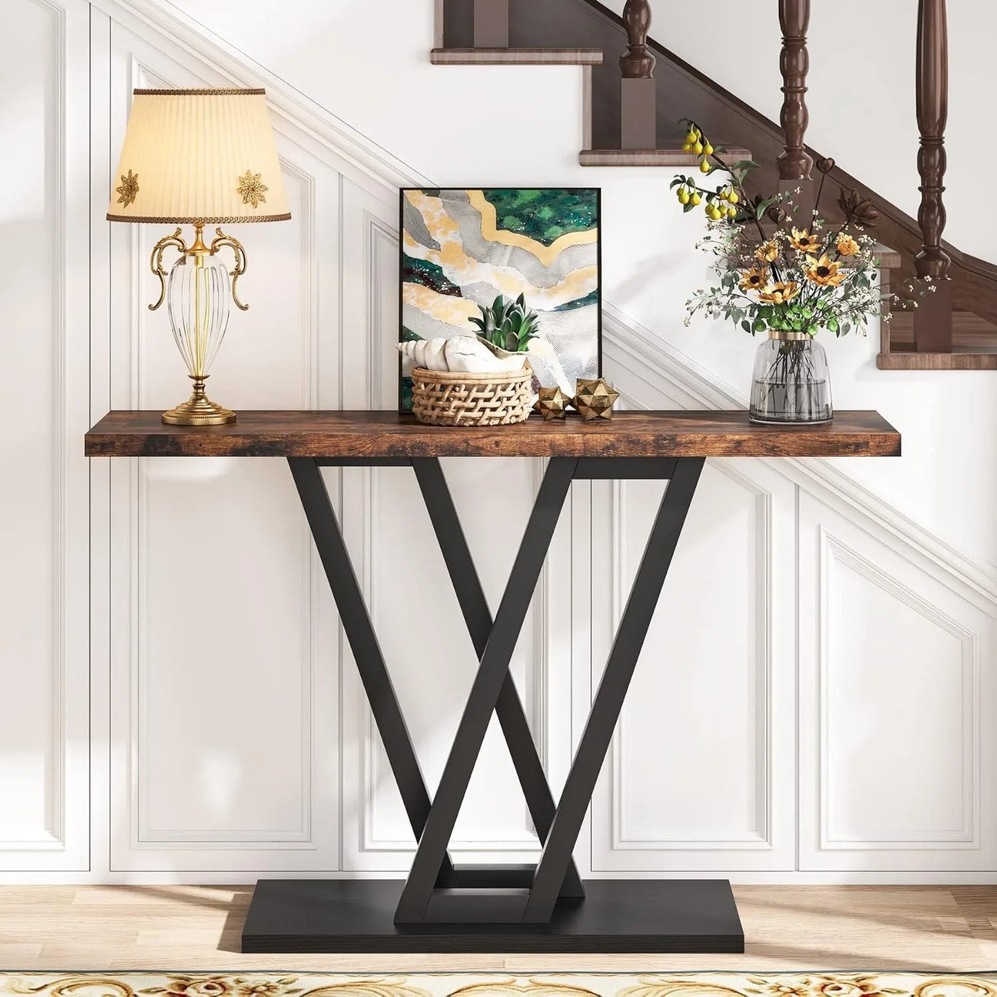 LITTLE TREE Industrial Console Table for Entryway and Living Room