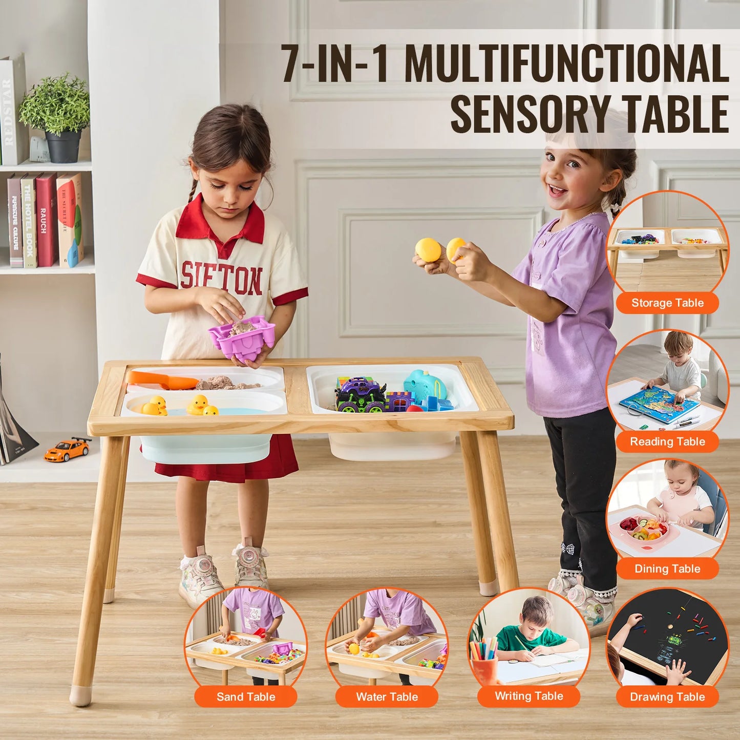 Wooden Sensory Table For Kids With Foldable Storage Bins