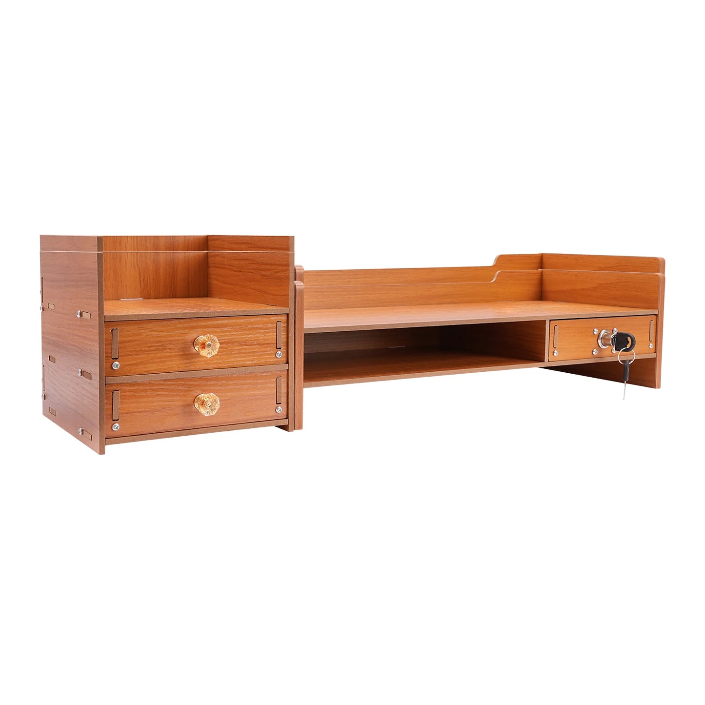 Wood Monitor Stand Riser 2-Tier Drawer for PC Desk Ergonomic