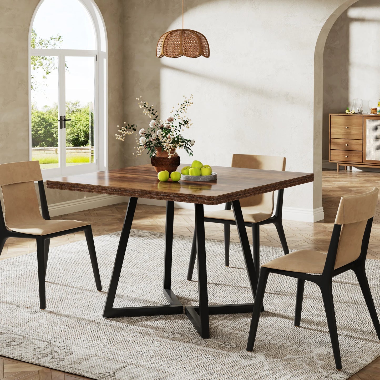 Tribesigns Square Dining Table For Four With Metal Base