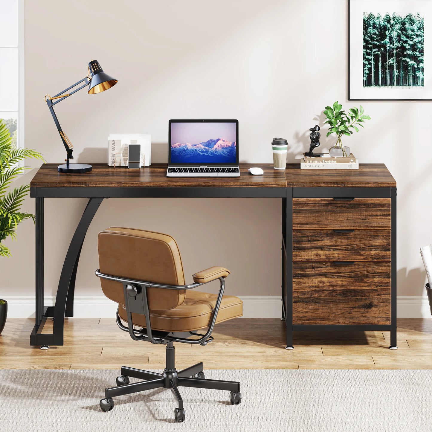 Tribesigns Industrial Computer Desk With 3 Drawers And Reversible Setup