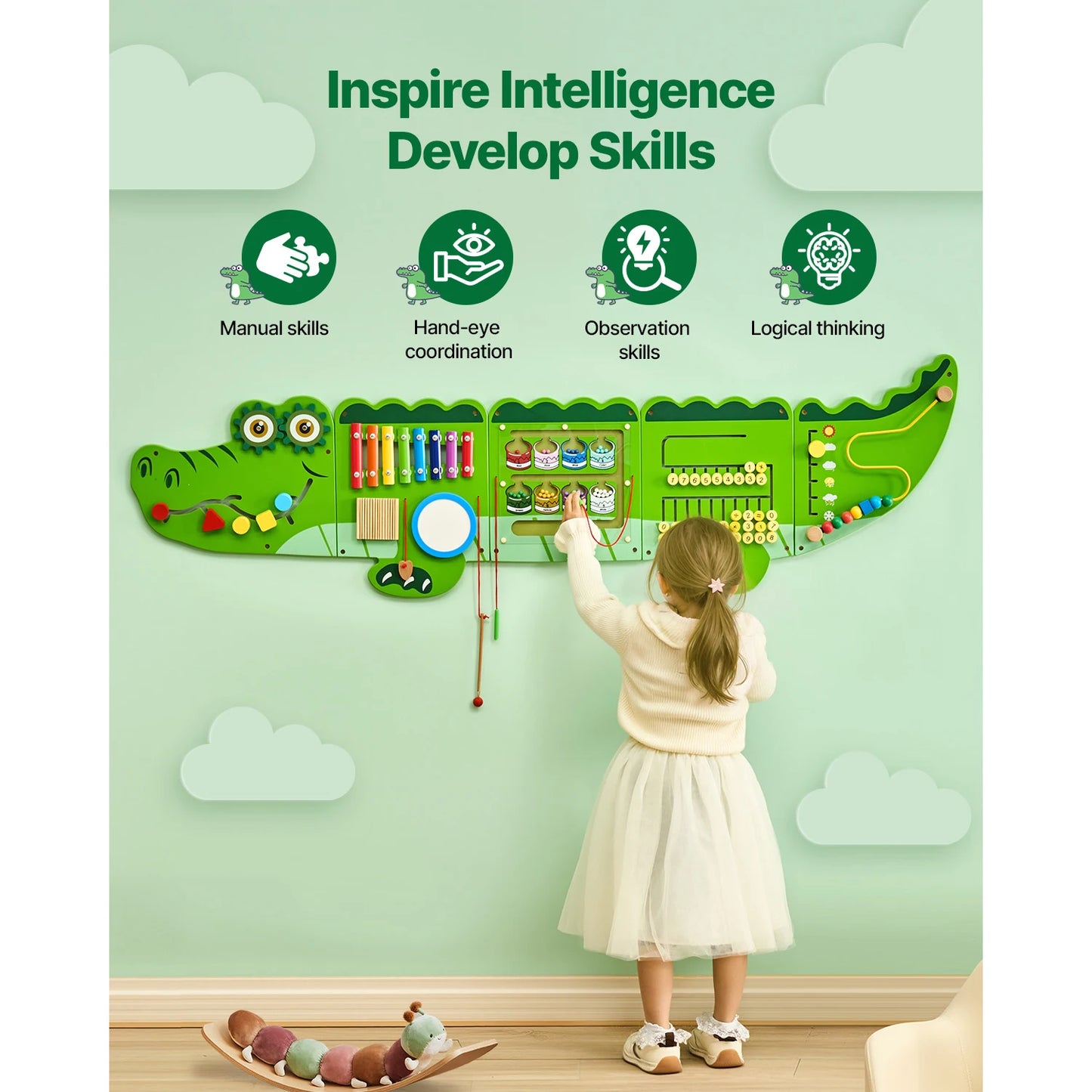 SucceBuy Crocodile Theme Busy Board for Kids Montessori Learning Puzzle
