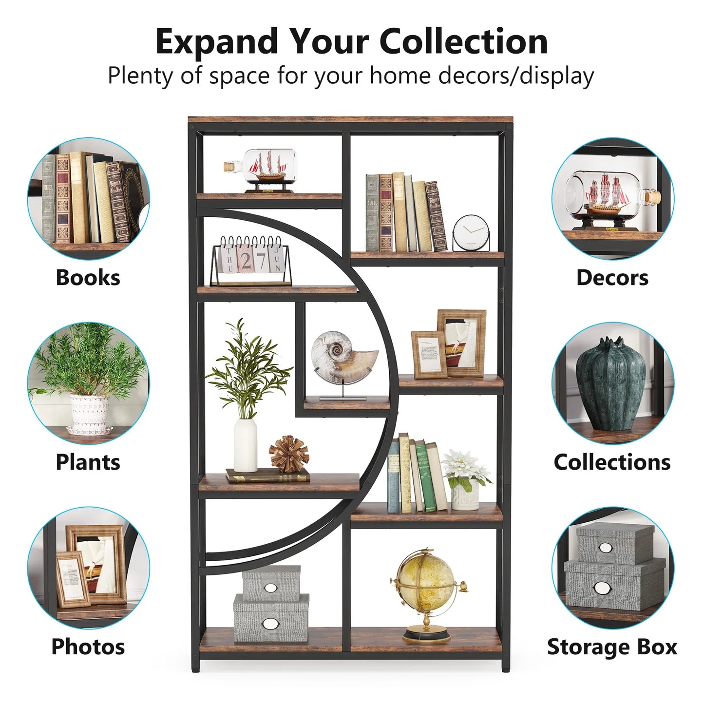 Tribesigns 5 Tier Industrial Bookshelf Etagere Freestanding Bookcase