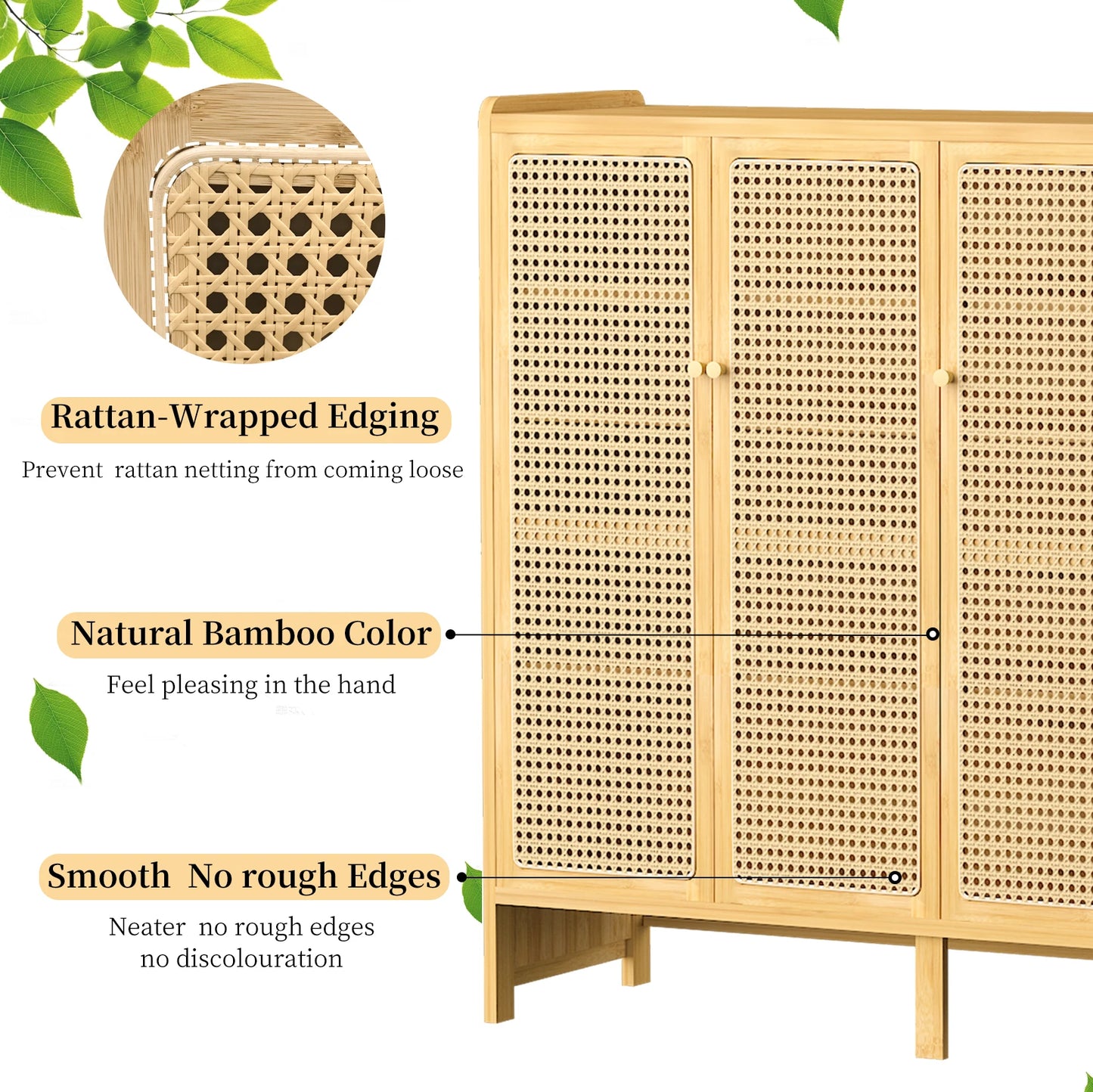 Wisfor Bamboo Shoes Rack Organizer Cabinet With Doors Six-Tier