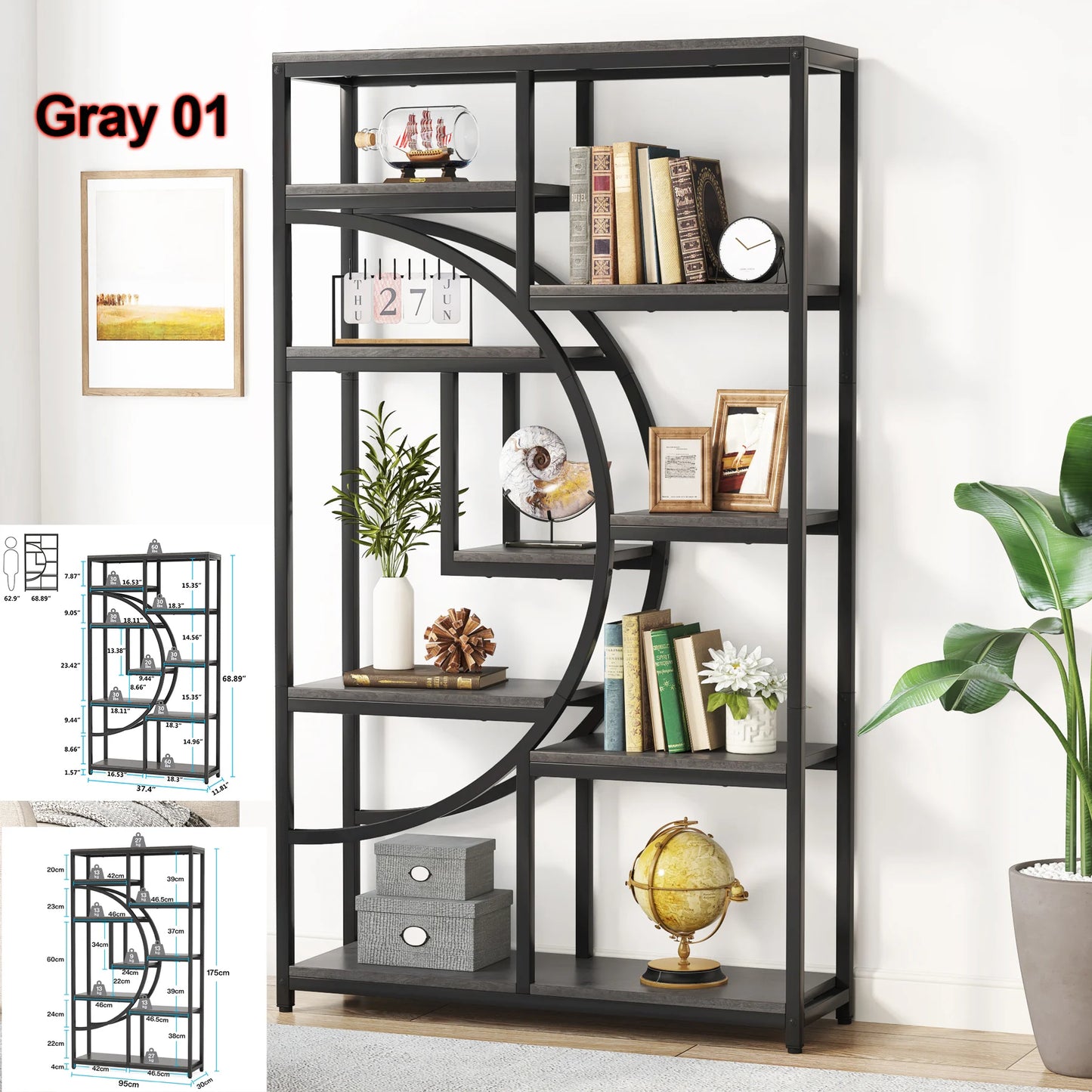 Tribesigns 5 Tier Industrial Bookshelf Etagere Freestanding Bookcase