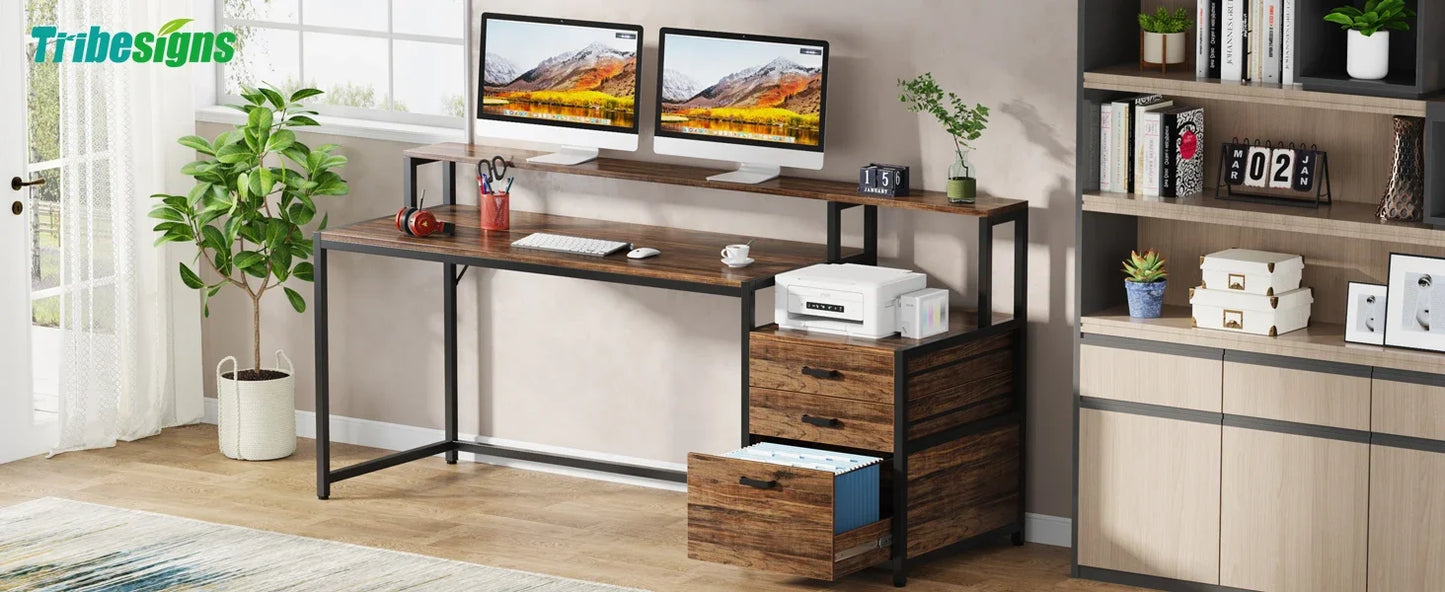 Tribesigns Computer Desk With File Drawer And Monitor Stand