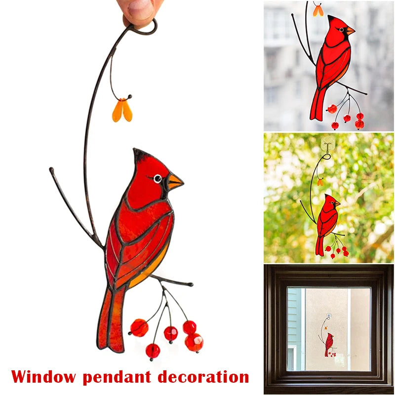 Hign-concerned Cardinal Bird Stained Glass Ornament Epoxy Craft