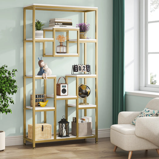 Tribesigns Freestanding Geometric Bookcase With Metal Frame