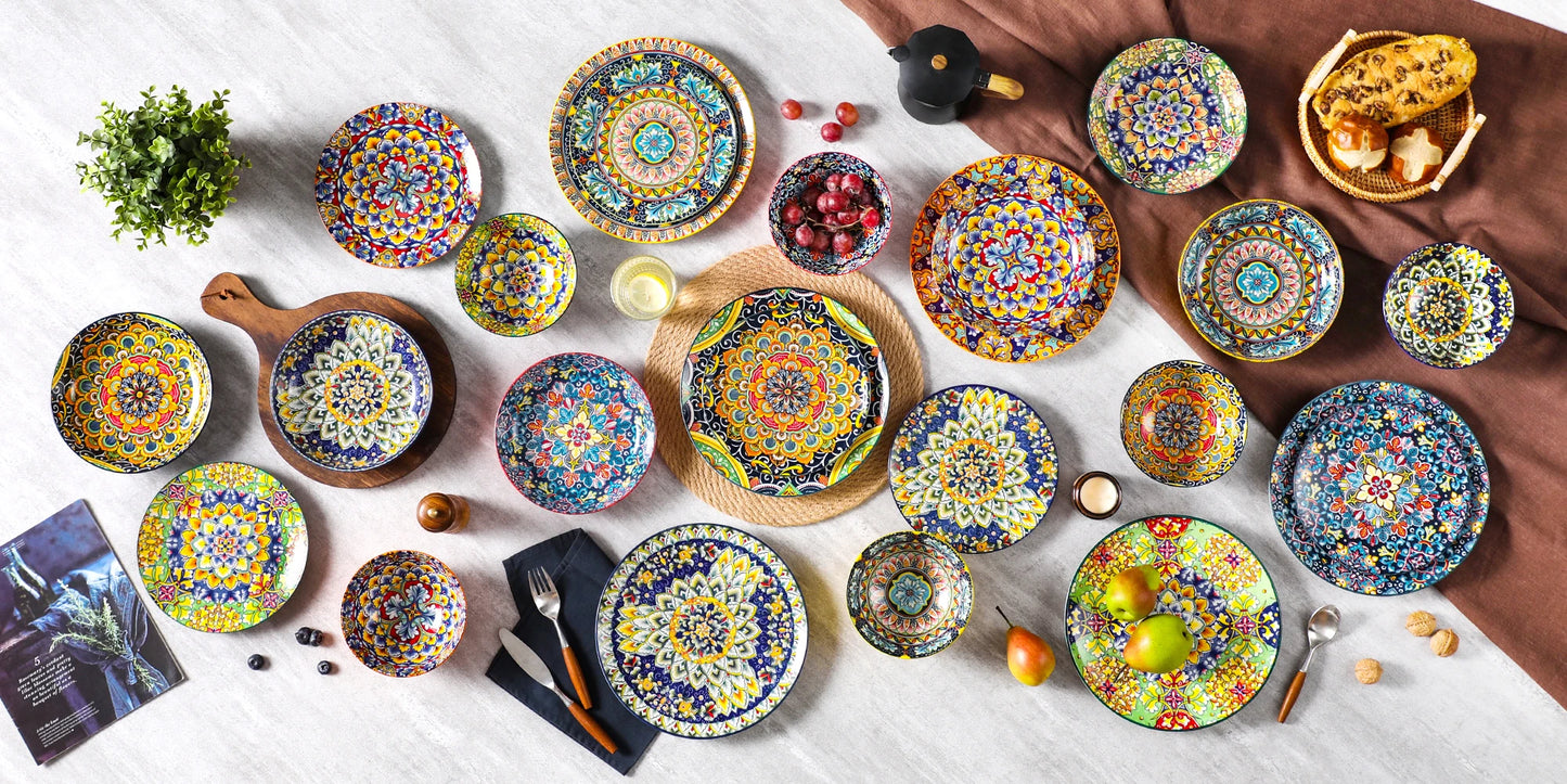 MALACASA Ceramic Dinnerware Set Bohemian Style Tableware for Six