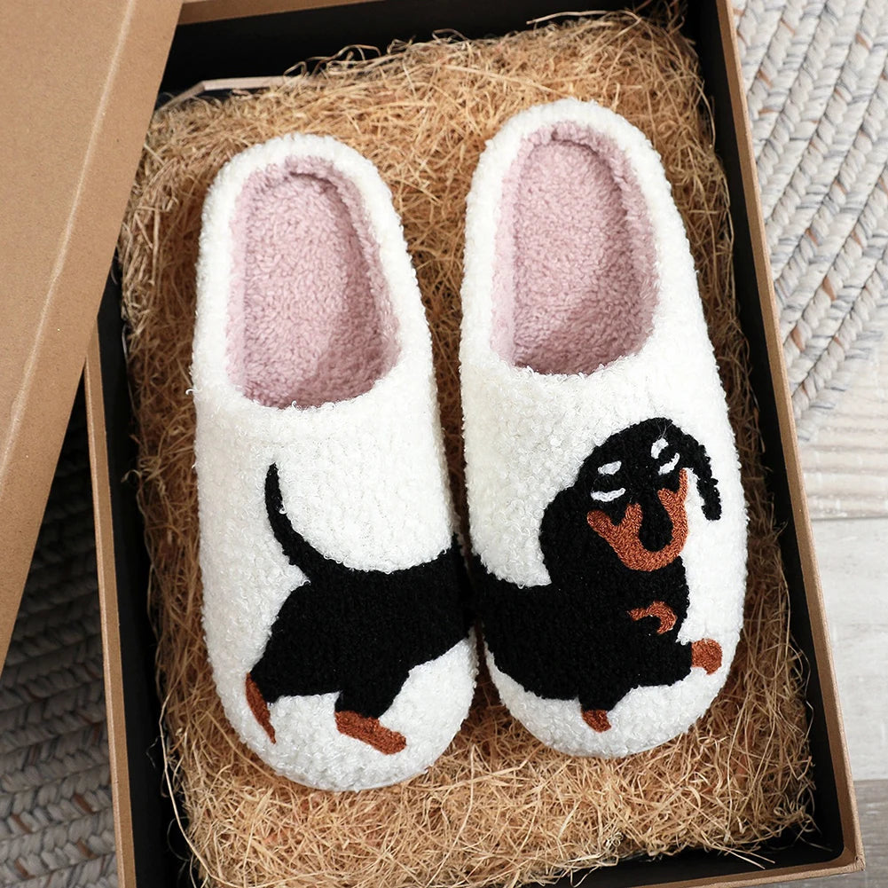 Shunmaii Plush Dachshund Slippers Women Indoor Cozy Warm