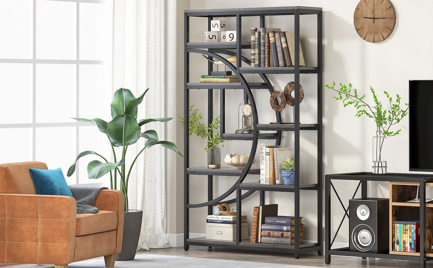 Tribesigns 5 Tier Industrial Bookshelf Etagere Freestanding Bookcase