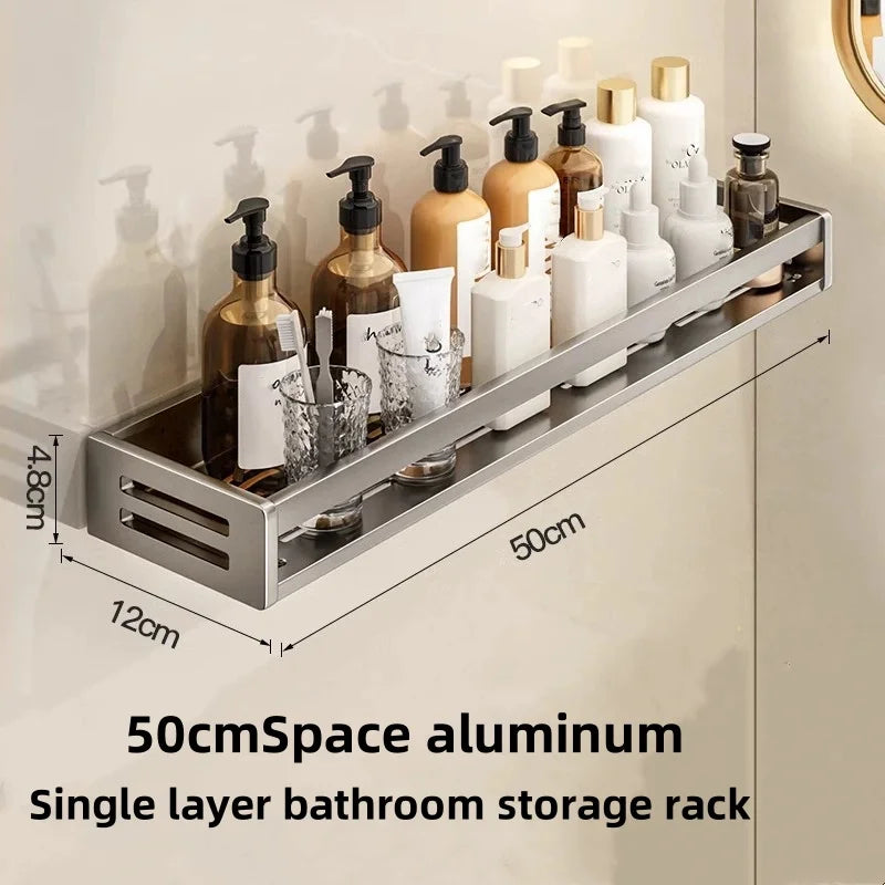 Aluminum Shower Corner Shelf Without Drilling Towel Bar Shampoo Holder