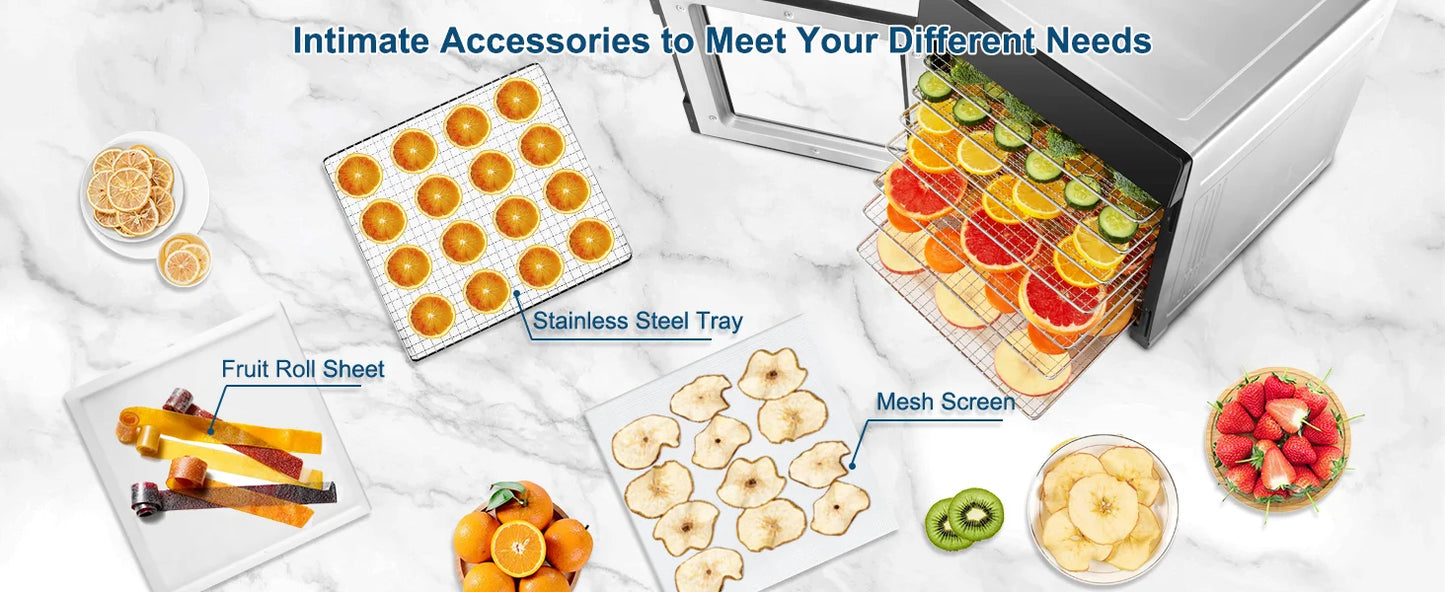 SNDOAS 8 Tray Stainless Steel Food Dehydrator With 600W Presets