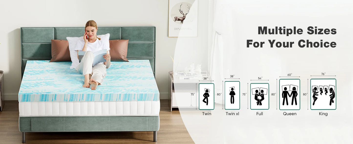 JHK Gel Memory Foam Mattress Topper for Cooling Comfort