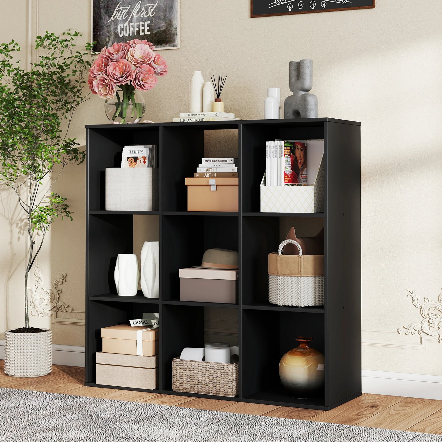 JHK 9 Cube Wood Storage Organizer Bookcase Open Shelf Living Room Home Office
