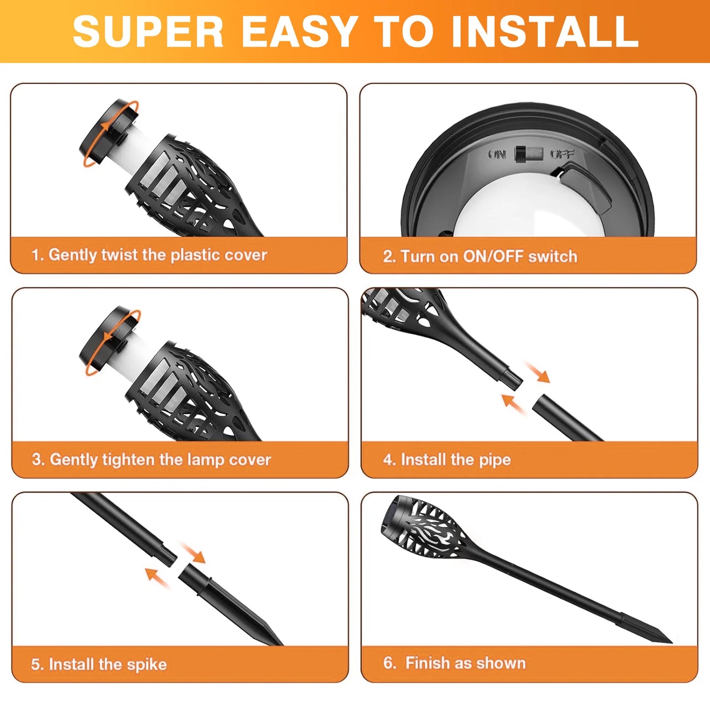 Solar Outdoor LED Torch Lights With Flickering Flame Waterproof Garden