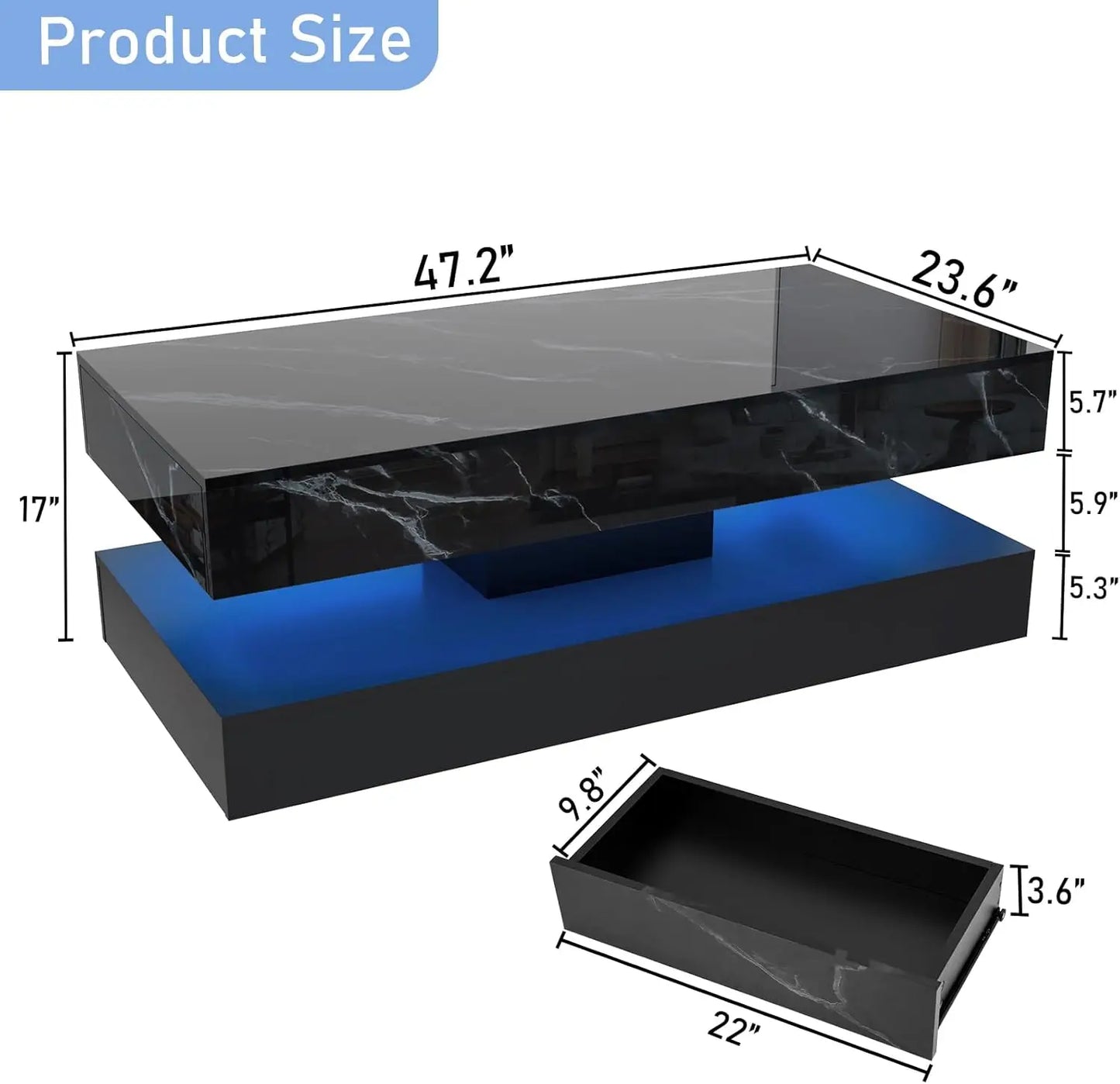 QiaoShiRen Modern LED Coffee Table With Double Drawers