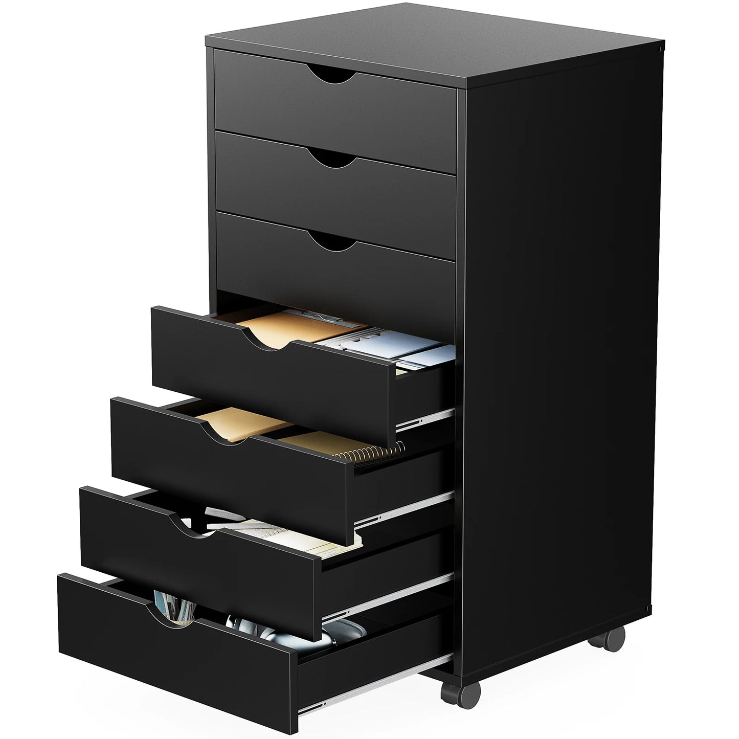 JHK Wooden 7 Drawer Chest Nightstand Storage Cabinet On Wheels