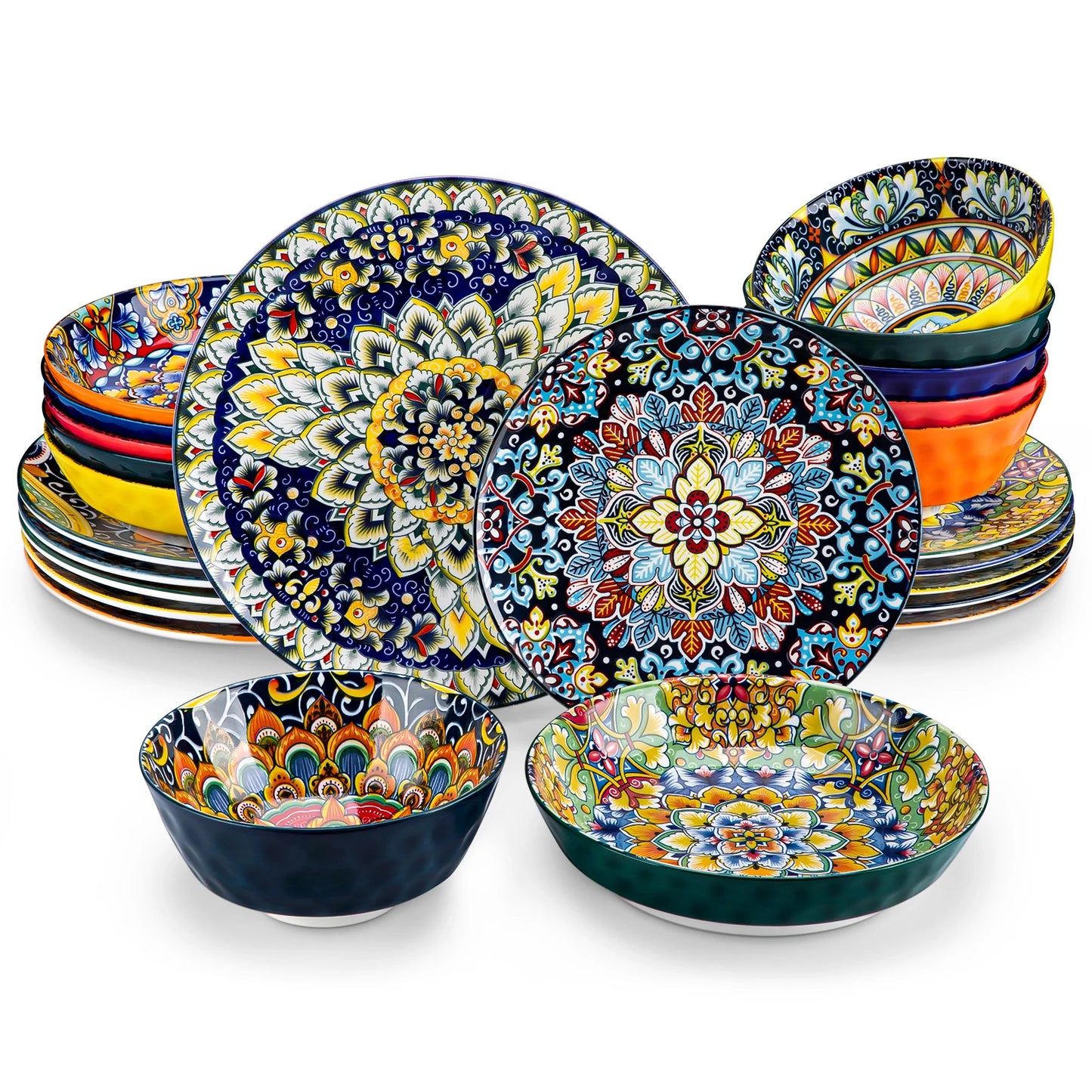 MALACASA Ceramic Dinnerware Set Bohemian Style Tableware for Six