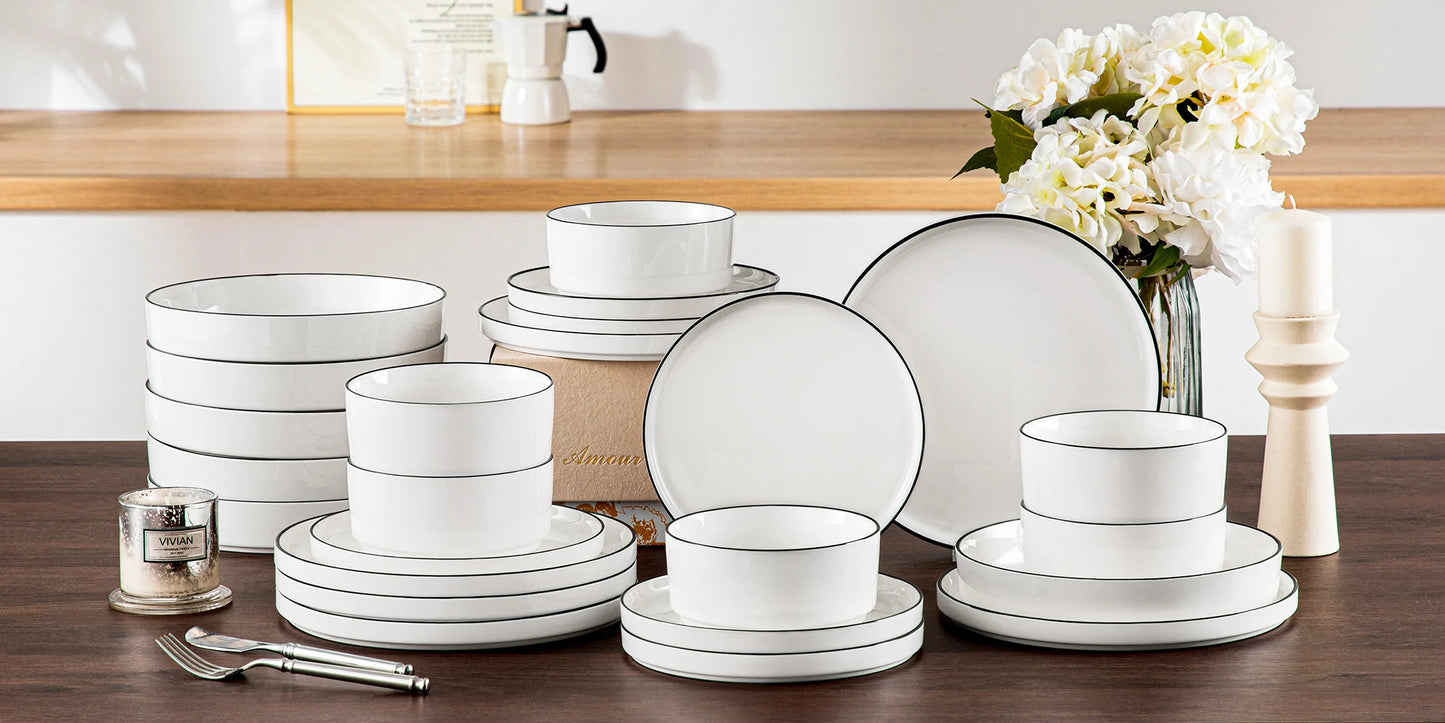MALACASA Ceramic Dinner Plates Set 12 To 24 Piece Dinnerware