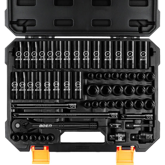 57-Piece Impact Socket Set SAE And Metric With Ratchet Handle