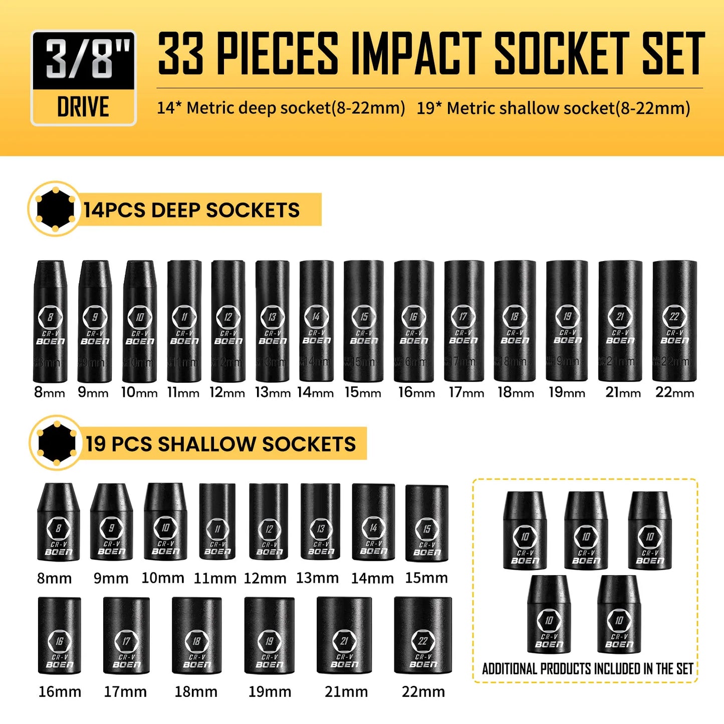 57-Piece Impact Socket Set SAE And Metric With Ratchet Handle