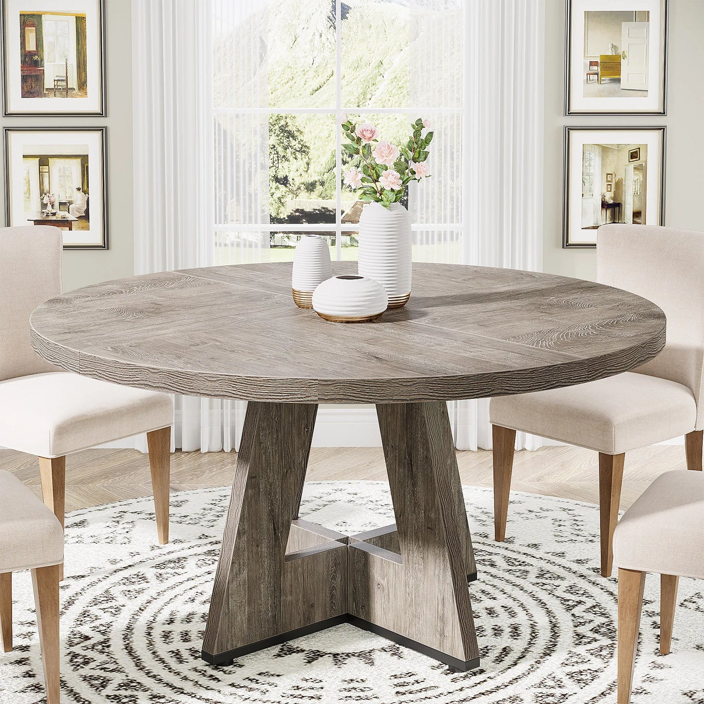 Tribesigns Round Dining Table for Four Kitchen Farmhouse Dining Room