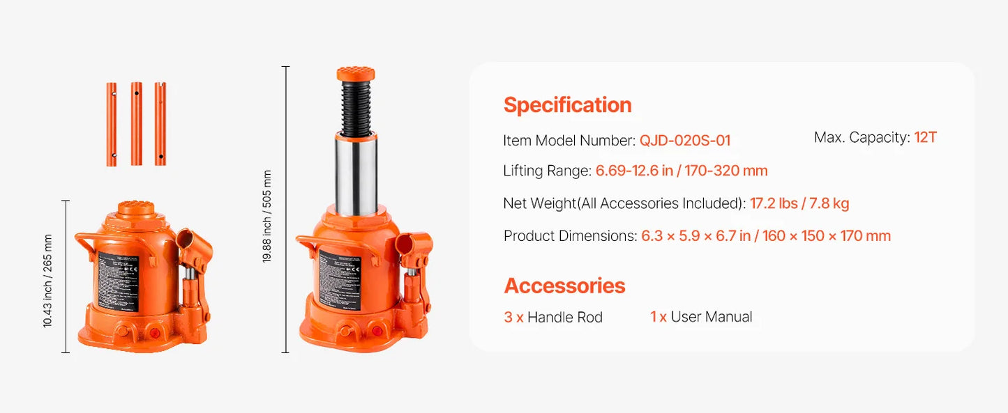SucceBuy Hydraulic Bottle Jack With Long Handle For Vehicles