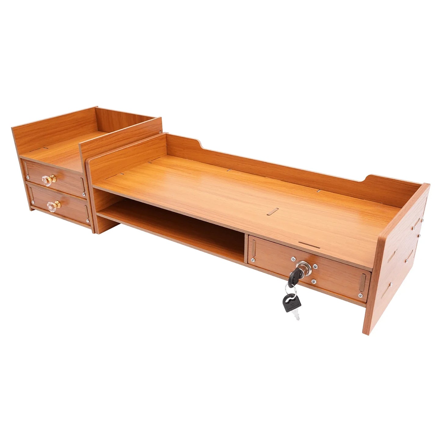 Wood Monitor Stand Riser 2-Tier Drawer for PC Desk Ergonomic