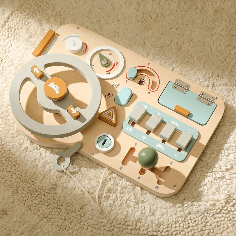 Montessori Baby Wooden Car Steering Wheel Activity Busy Board Education
