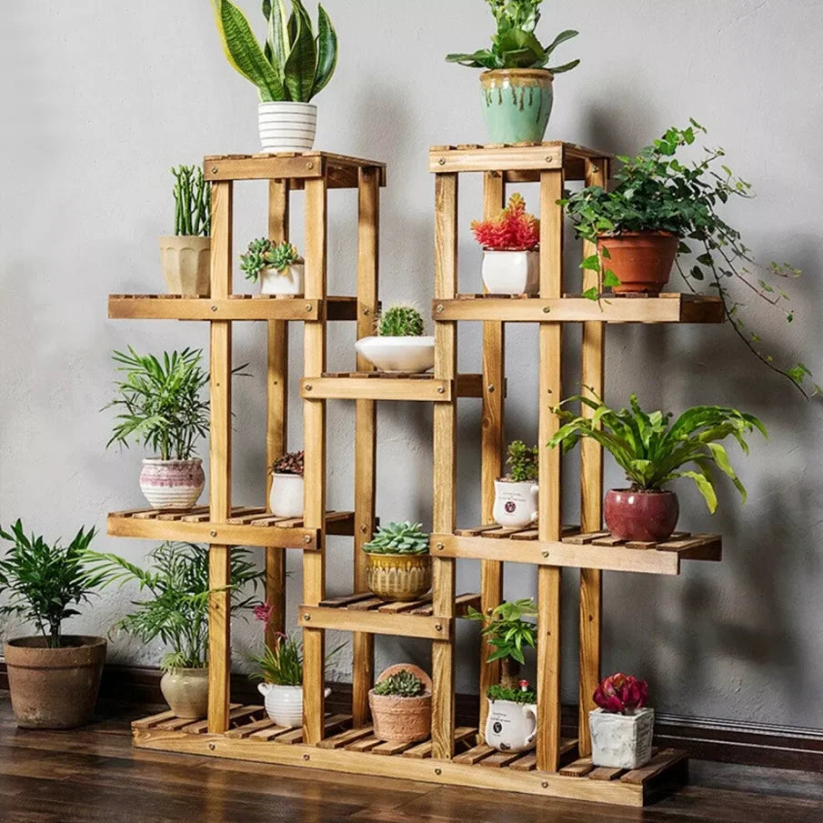 WisforFrame Wooden Plant Shelf Flower Pot Stand Multi-Tier Indoor Outdoor