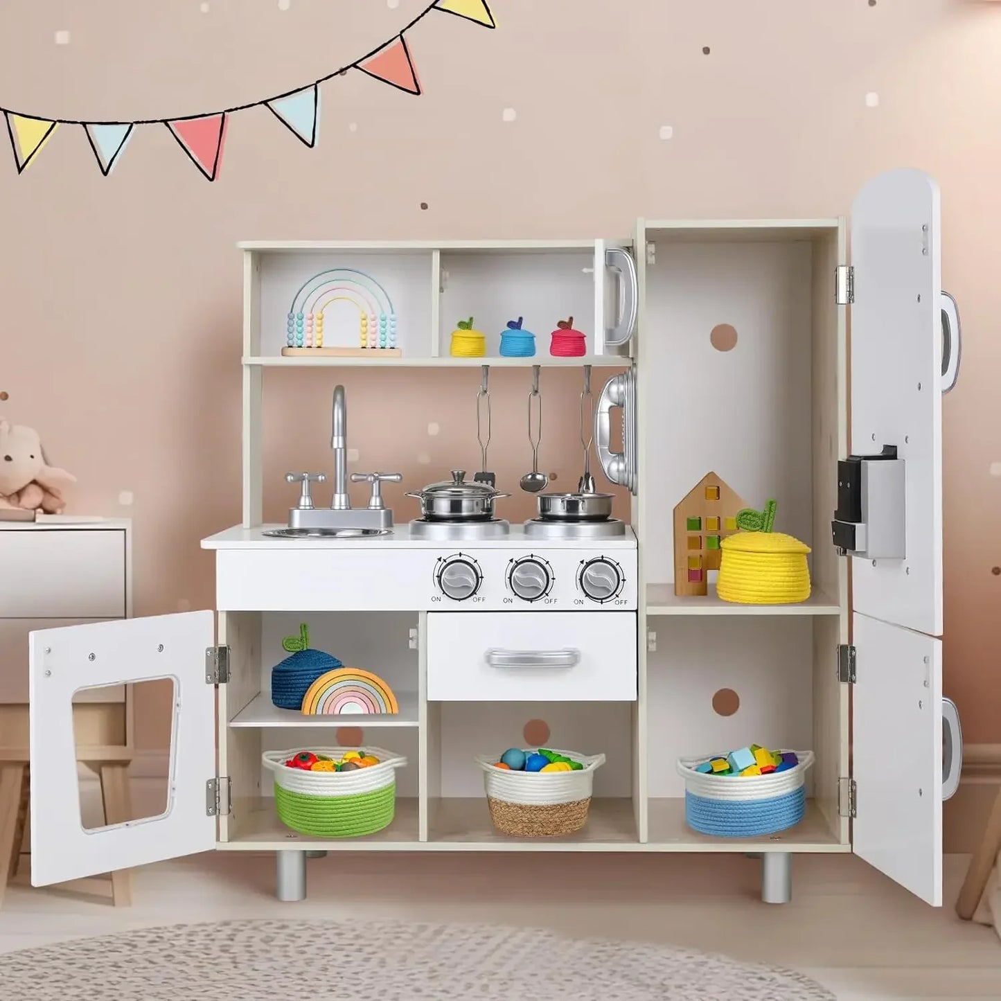 AuAg Wooden Play Kitchen Set With Lights And Sounds