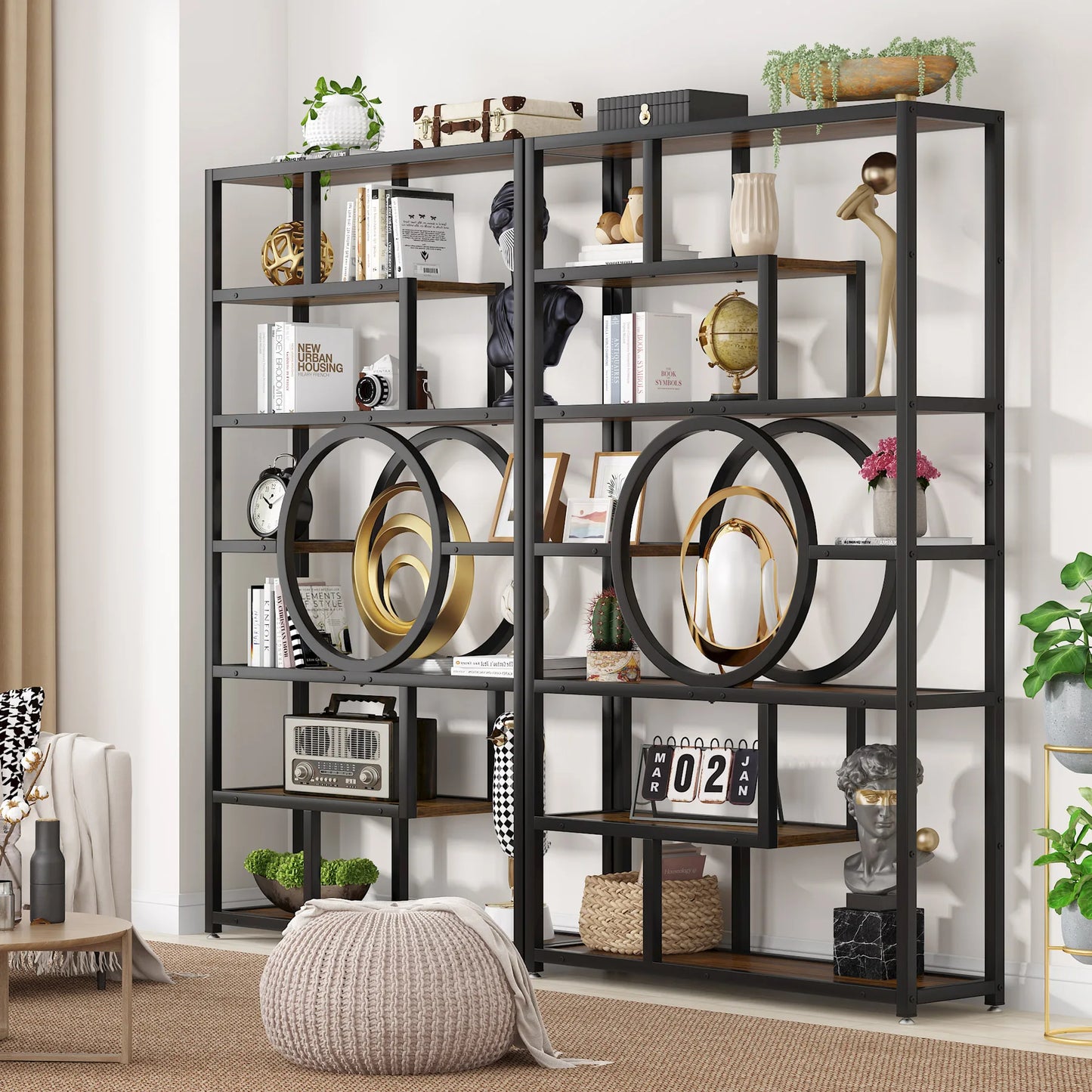 Tribesigns 5 Tier Industrial Bookshelf Etagere Freestanding Bookcase
