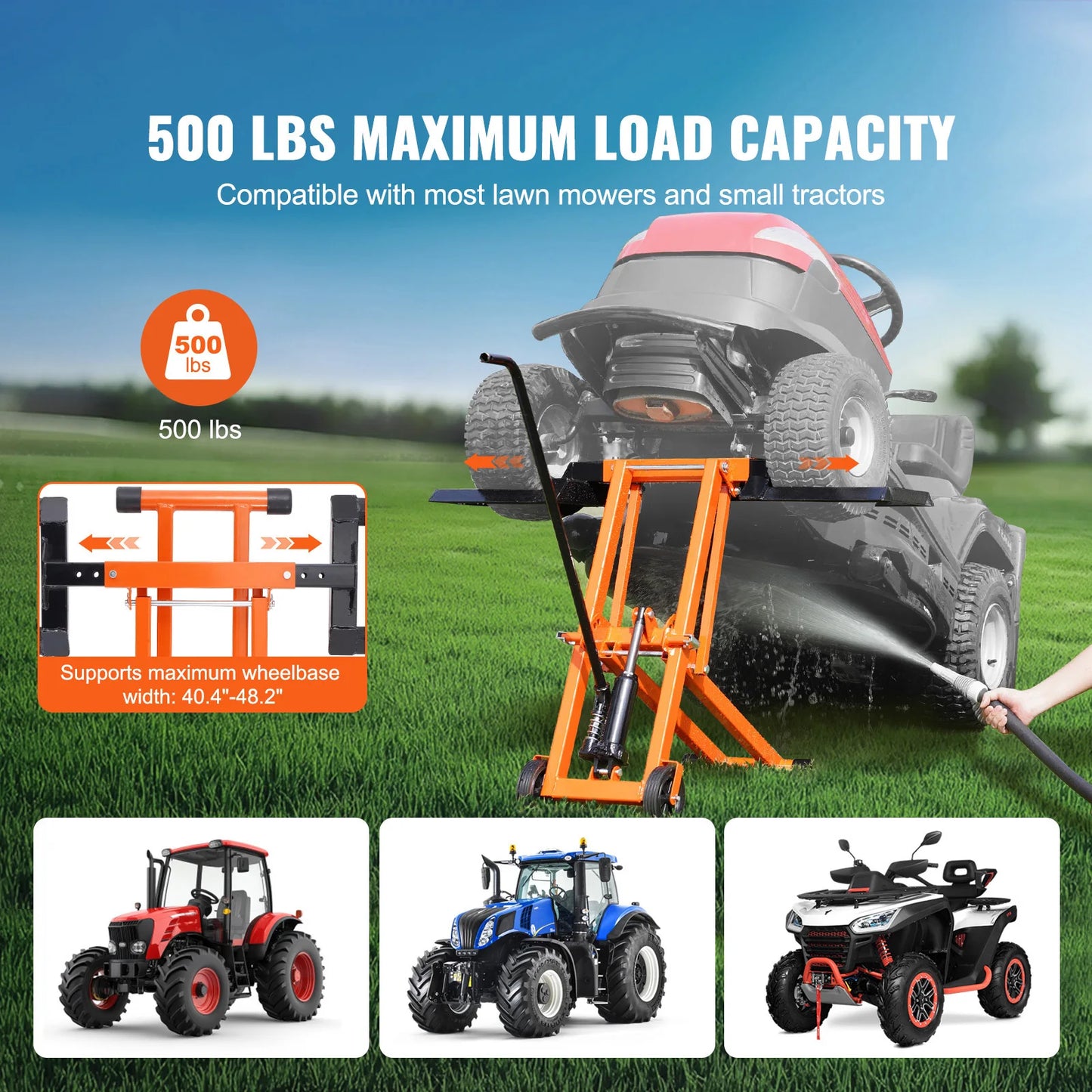 SucceBuy Hydraulic Lawn Mower Lift With Threaded Jack 500 Lbs