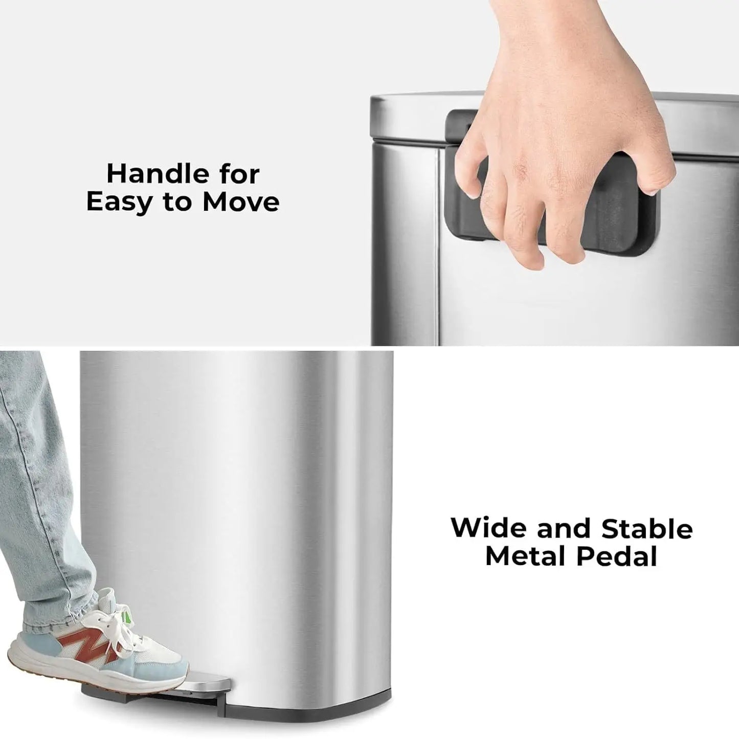 Rectangular Trash Can With Soft Close Pedal Stainless Steel