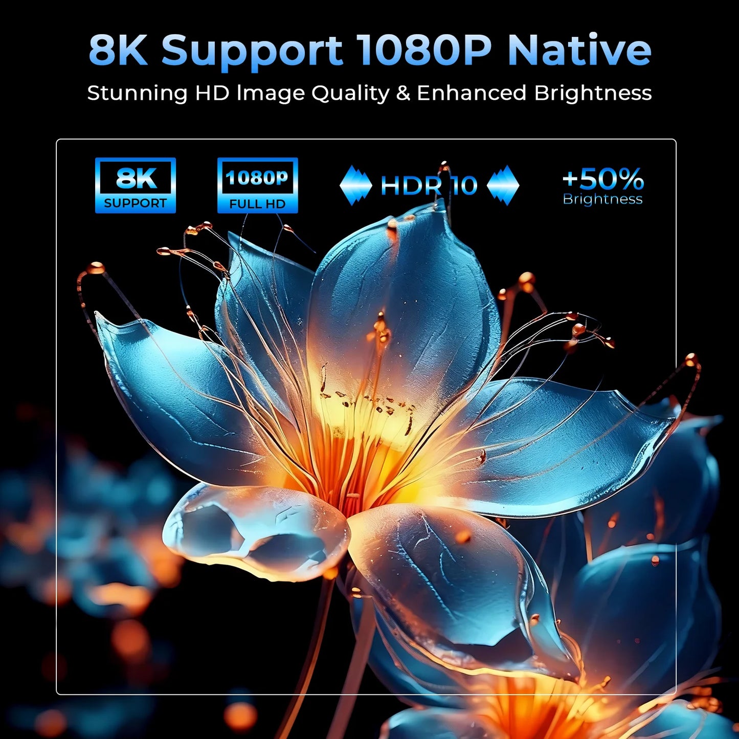 LynCast 8K Support HD Projector With Auto Focus 2000 ANSI