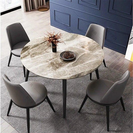 Marble Top Round Dining Table With Metal Frame For Four