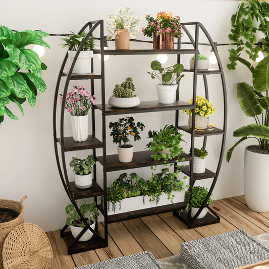 Wisfor Ten-Tier Metal Wooden Plant Stand Display Shelf
